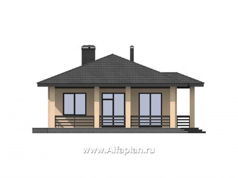 Проекты домов Альфаплан - Одноэтажный дом из газобетона - превью фасада №3