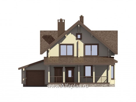 Проекты домов Альфаплан - Проект небольшого деревянного дома для загородного отдыха - превью фасада №1