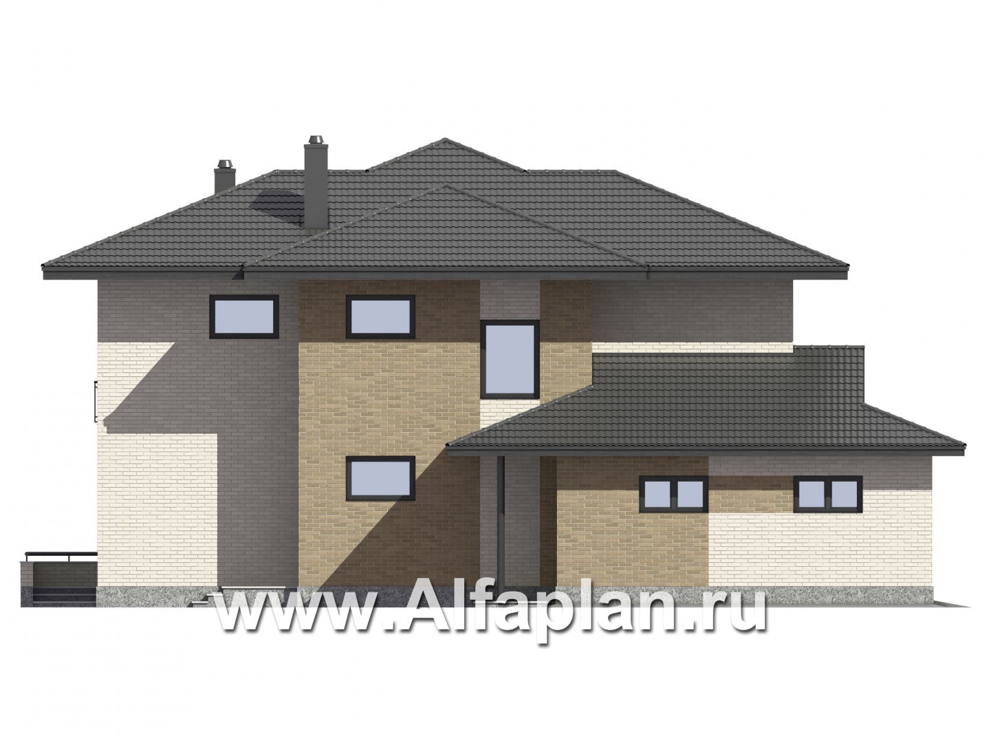 Проекты домов Альфаплан - Проект двухэтажного  дома с угловым остеклением - изображение фасада №4