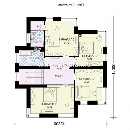 Проект двухэтажного дома, планировка с кабинетом и  спальней на 1 эт, с террасой, в современном стиле - превью план дома