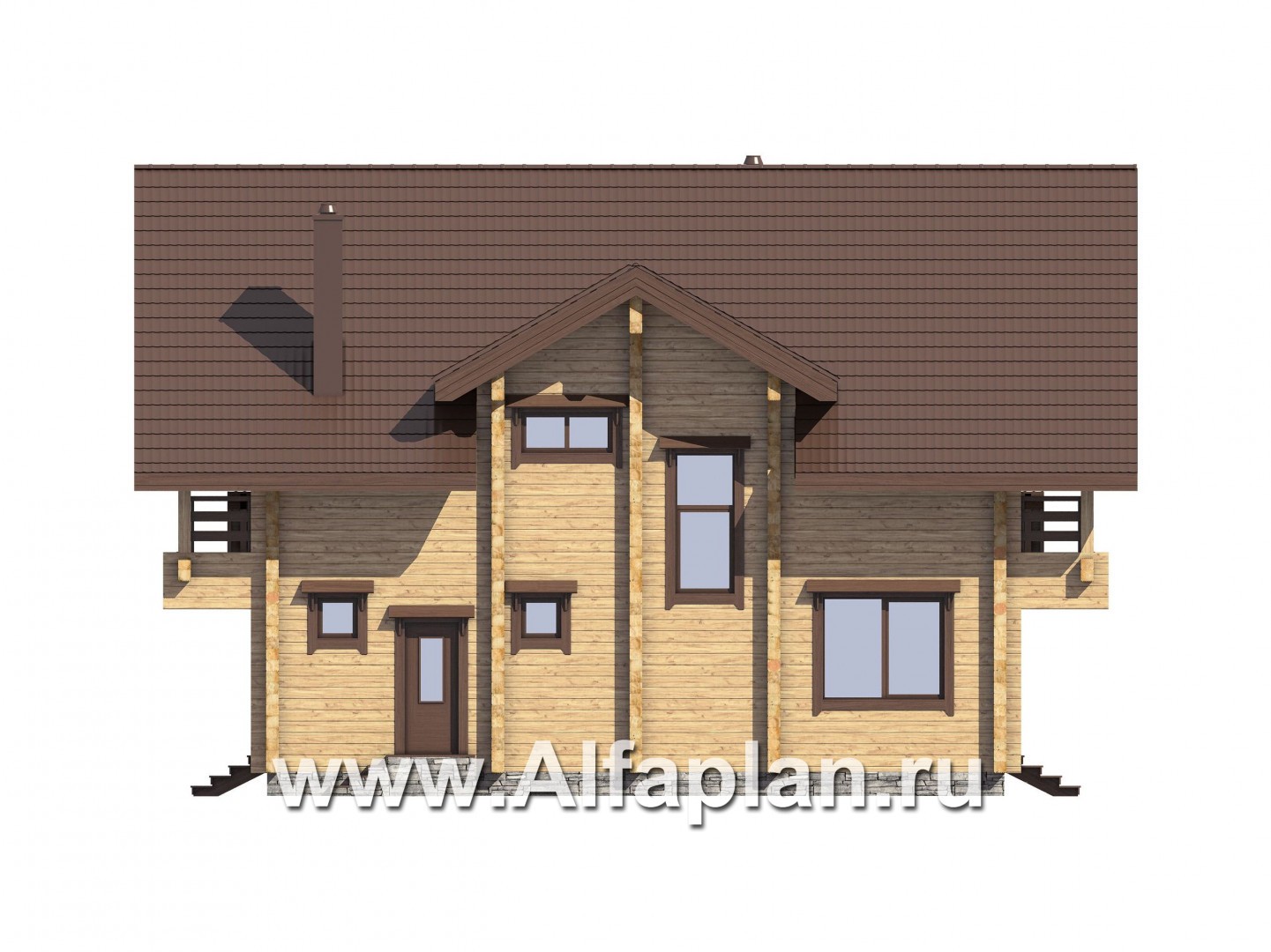 Проекты домов Альфаплан - Проект деревянного дома с гостевым блоком - изображение фасада №3