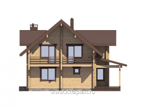 Проекты домов Альфаплан - Проект деревянного дома с гостевым блоком - превью фасада №4