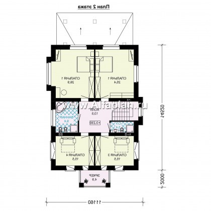 Проект двухэтажного дома из кирпича с эркером, планировка с террасой и кабинетом на 1 эт - превью план дома