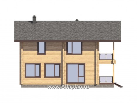 Проекты домов Альфаплан - Проект двухэтажного коттеджа из бруса с террасой и балконом - превью фасада №4