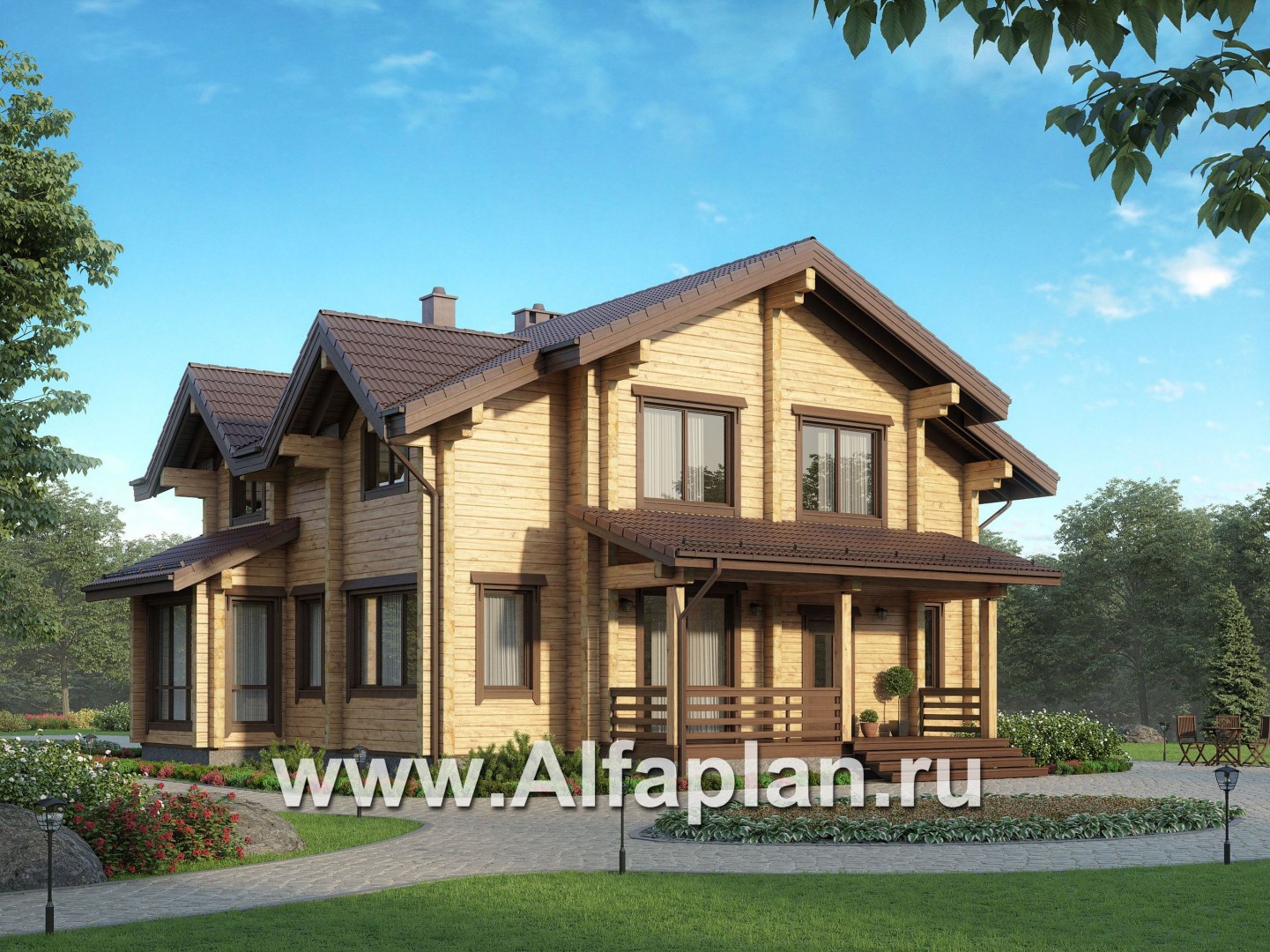 Проекты домов Альфаплан - Проект загородного дома из бруса для большой семьи - основное изображение