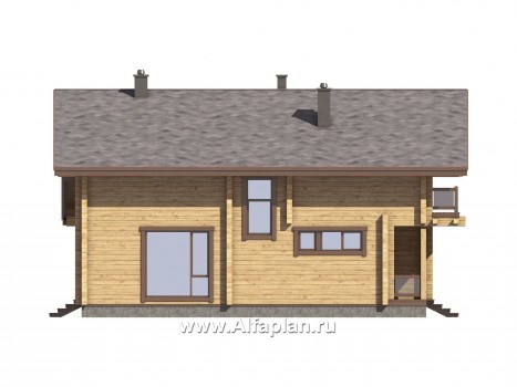 Проекты домов Альфаплан - Проект дома из бруса с навесом для машины и угловой террасой - превью фасада №3