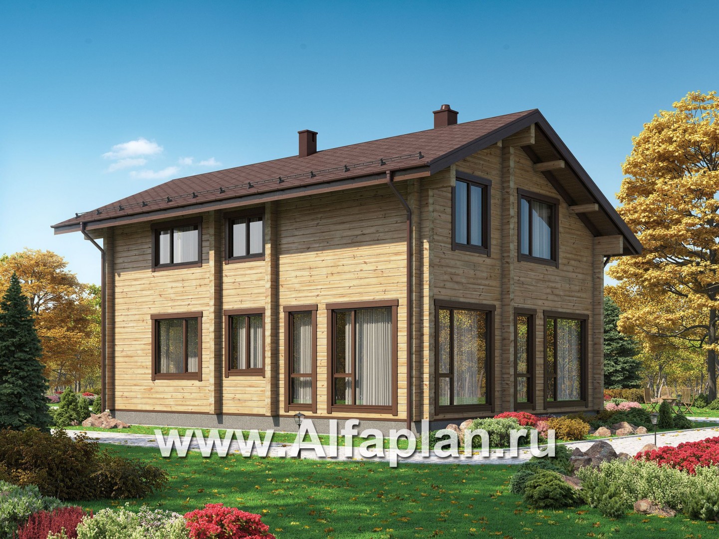 Проекты домов Альфаплан - Проект традиционного деревянного дома с удобной планировкой - дополнительное изображение №1
