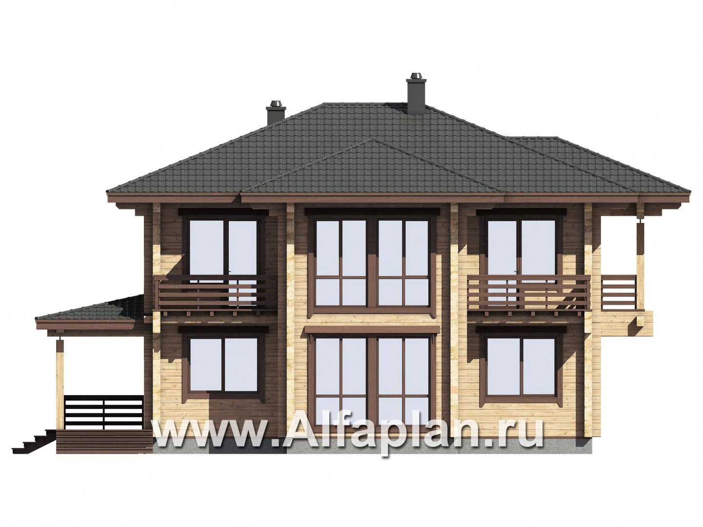 Проекты домов Альфаплан - Проект дом из бруса с двусветным пространством - изображение фасада №2