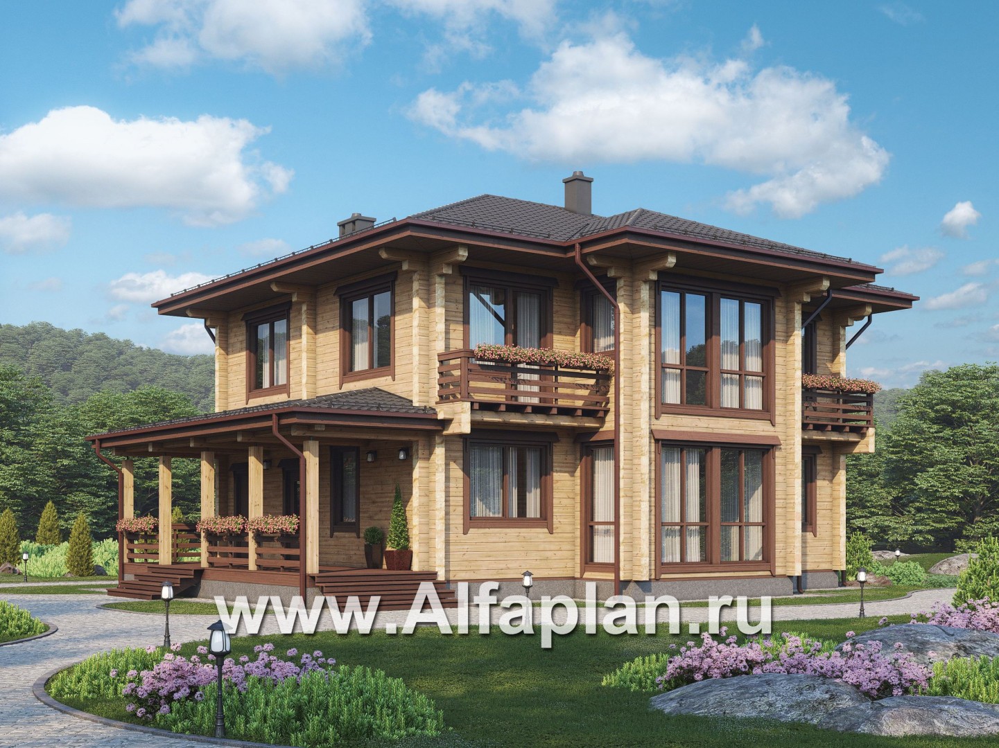 Проекты домов Альфаплан - Проект дом из бруса с двусветным пространством - основное изображение