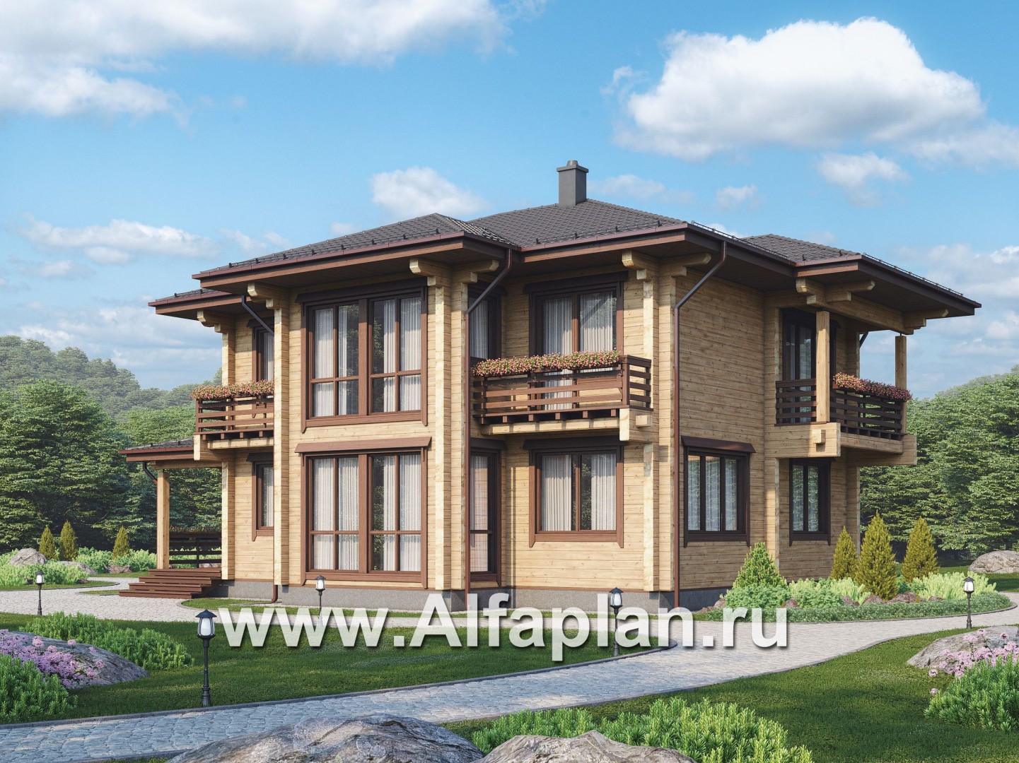 Проекты домов Альфаплан - Проект дом из бруса с двусветным пространством - дополнительное изображение №1