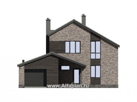 Проекты домов Альфаплан - Проект двухэтажного загородного дома с гаражом - превью фасада №1
