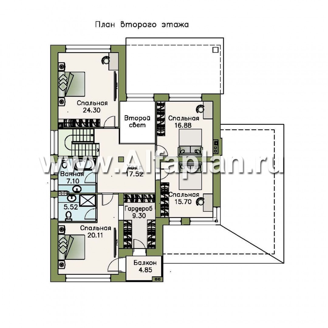 Проекты домов Альфаплан - «Родос» - стильный двухэтажный дома с гаражом на две машины - план проекта №2