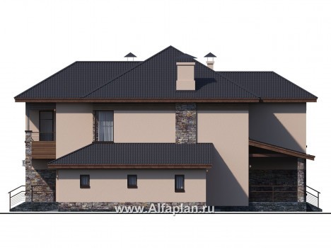 Проекты домов Альфаплан - «Родос» - стильный двухэтажный дома с гаражом на две машины - превью фасада №2
