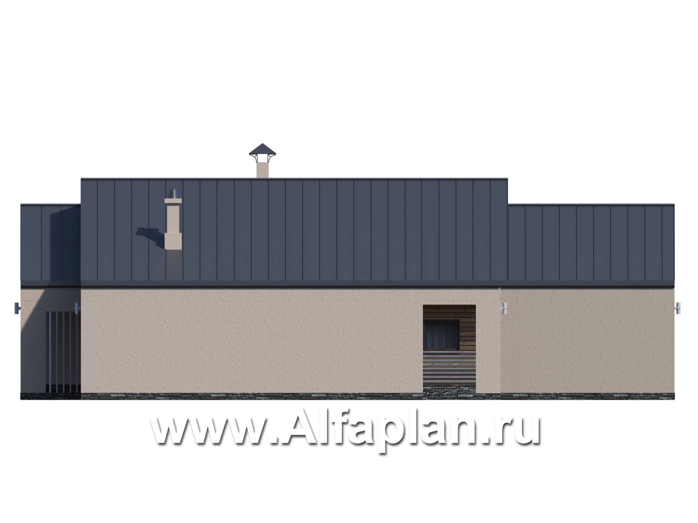«Аркада» - проект одноэтажного дома, современный стиль, барнхаус, с фальцевой кровлей - фасад дома
