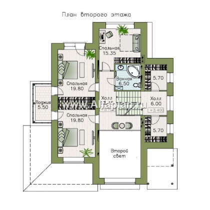 «Амур» - проект трехэтажного дома, с  гаражом в цоколе и с сауной, с двусветной гостиной - превью план дома