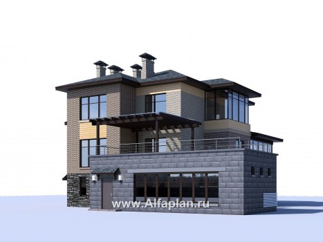 «Амур» - проект трехэтажного дома, с  гаражом в цоколе и с сауной, с двусветной гостиной - превью дополнительного изображения №2