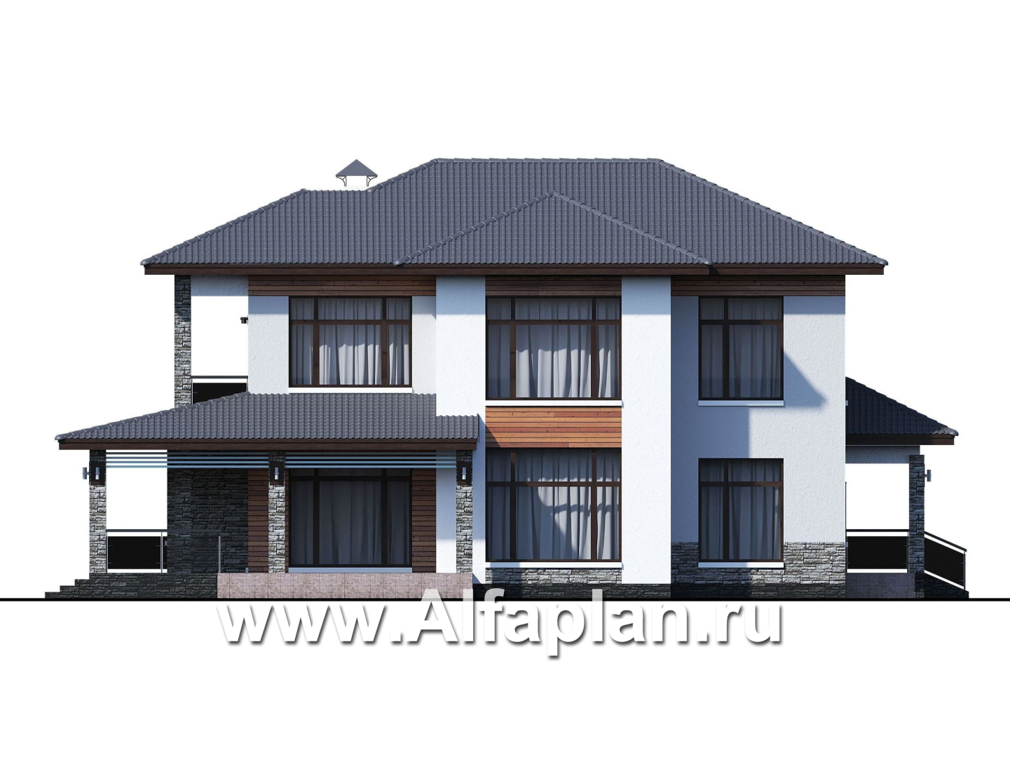 Проекты домов Альфаплан - «Отражение» - двухэтажный дом для большой семьи - изображение фасада №4
