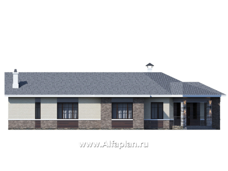 «Модуль» — проект одноэтажного дома, со вторым светом и с террасой, с диагональным планом, 4 спальни - превью фасада дома