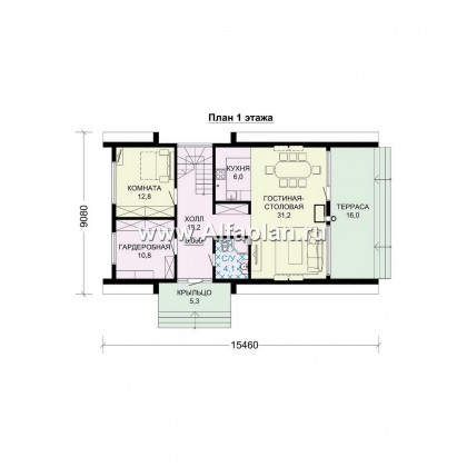 Проекты домов Альфаплан - Каркасный дом-шалаш - прекрасный дом для отдыха - превью плана проекта №1