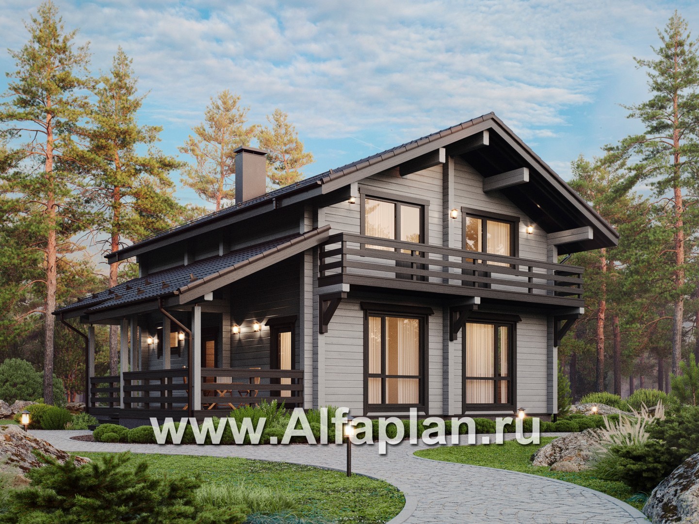 Проекты домов Альфаплан - Загородный дом из бруса с двускатной кровлей - основное изображение