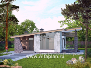 Превью проекта ««Корица» - проект одноэтажного дома, с террасой, 2 спальни, с односкатной крышей»