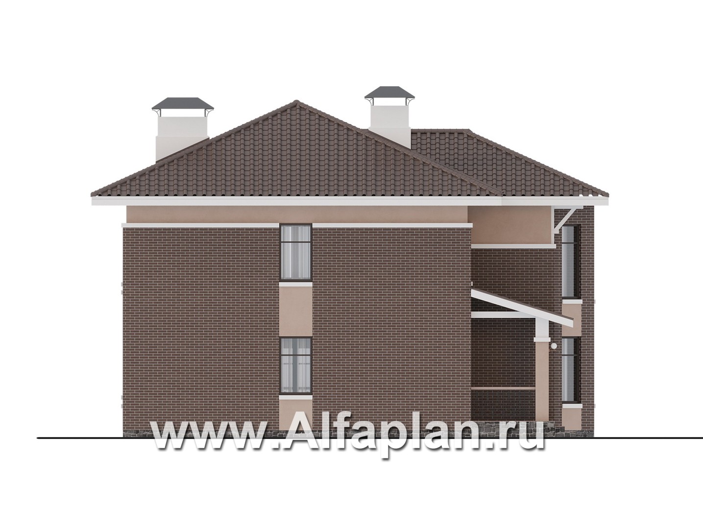 Проекты домов Альфаплан - "Вермеер" - проект двухэтажного дома с эркером и лестницей в гостиной - изображение фасада №3