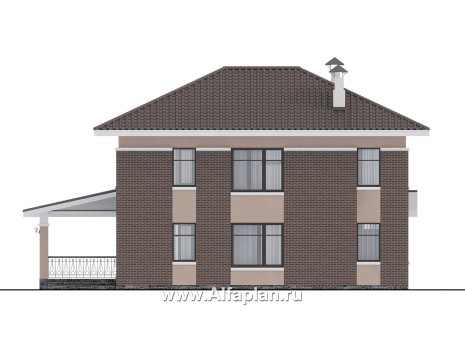 Проекты домов Альфаплан - "Вермеер" - проект двухэтажного дома с эркером и лестницей в гостиной - превью фасада №4