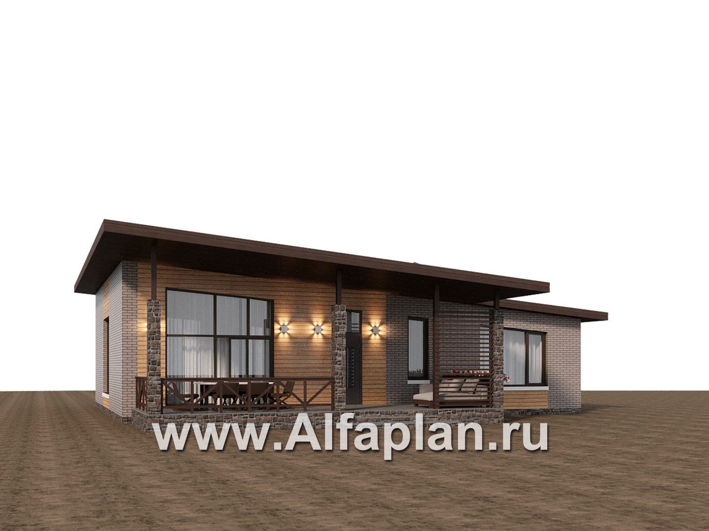 Проекты домов Альфаплан - "Стрелец" -проект современного одноэтажного дома с односкатной крышей - дополнительное изображение №1