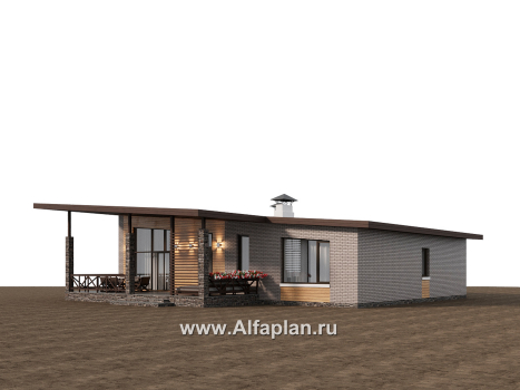 Проекты домов Альфаплан - "Стрелец" -проект современного одноэтажного дома с односкатной крышей - превью дополнительного изображения №2
