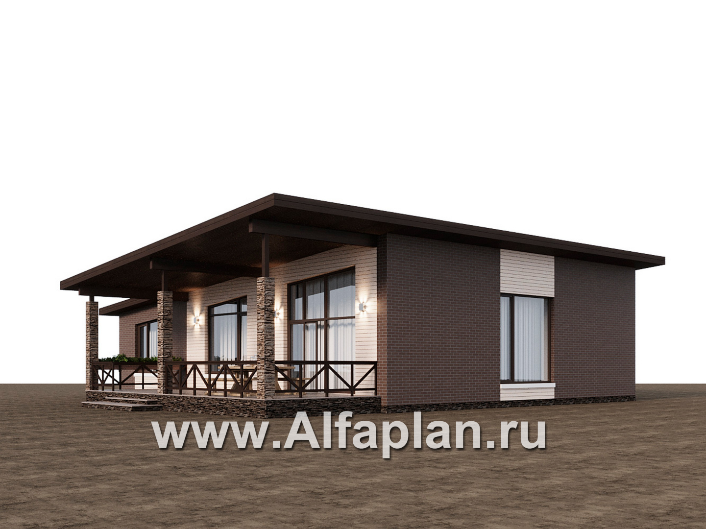 Проекты домов Альфаплан - "Стрелец" -проект газобетонного одноэтажного дома с односкатной крышей - дополнительное изображение №2