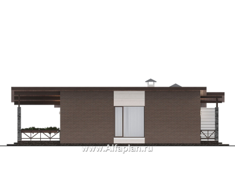 Проекты домов Альфаплан - "Стрелец" -проект газобетонного одноэтажного дома с односкатной крышей - превью фасада №3