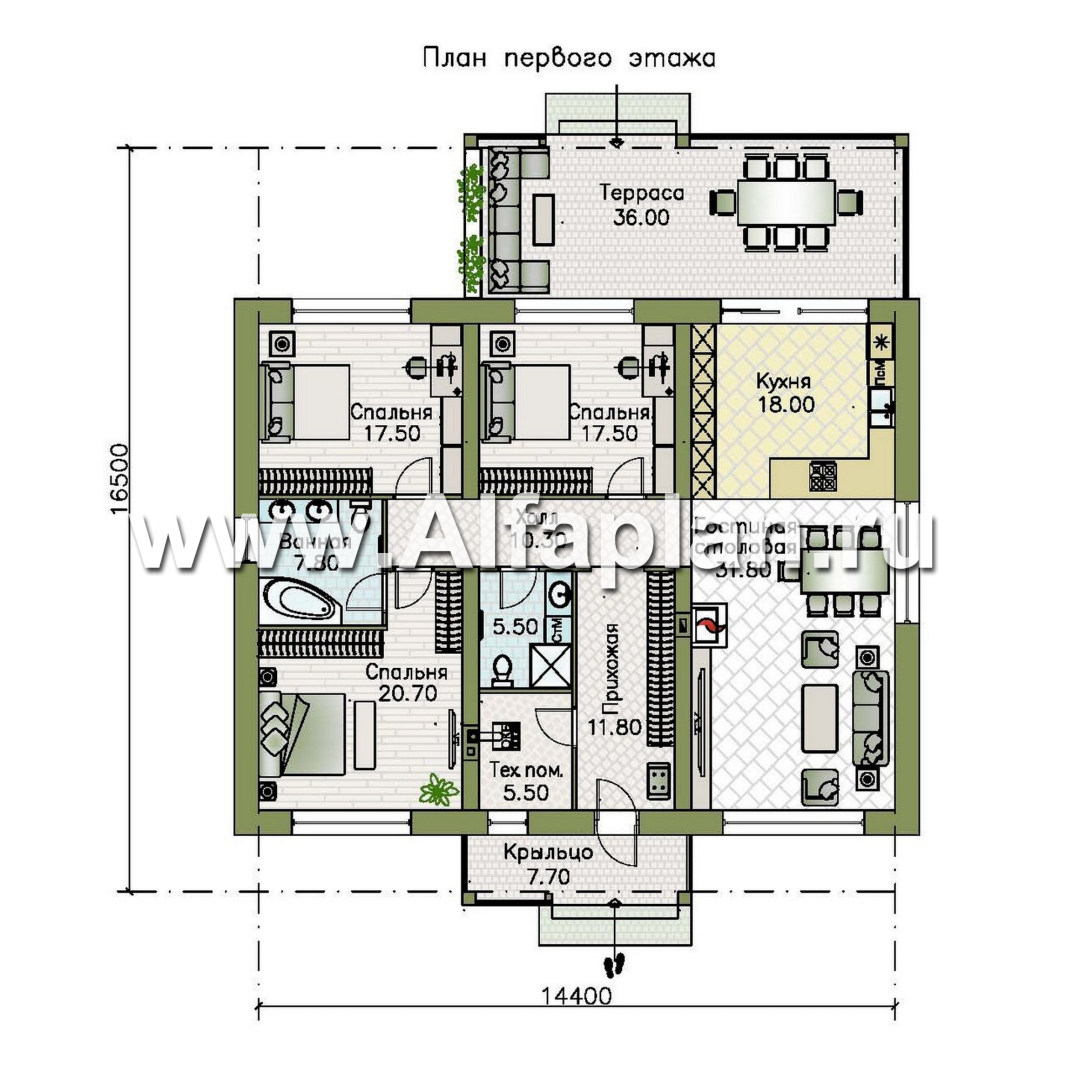 Проекты домов Альфаплан - "Стрелец" -проект газобетонного одноэтажного дома с односкатной крышей - план проекта №1
