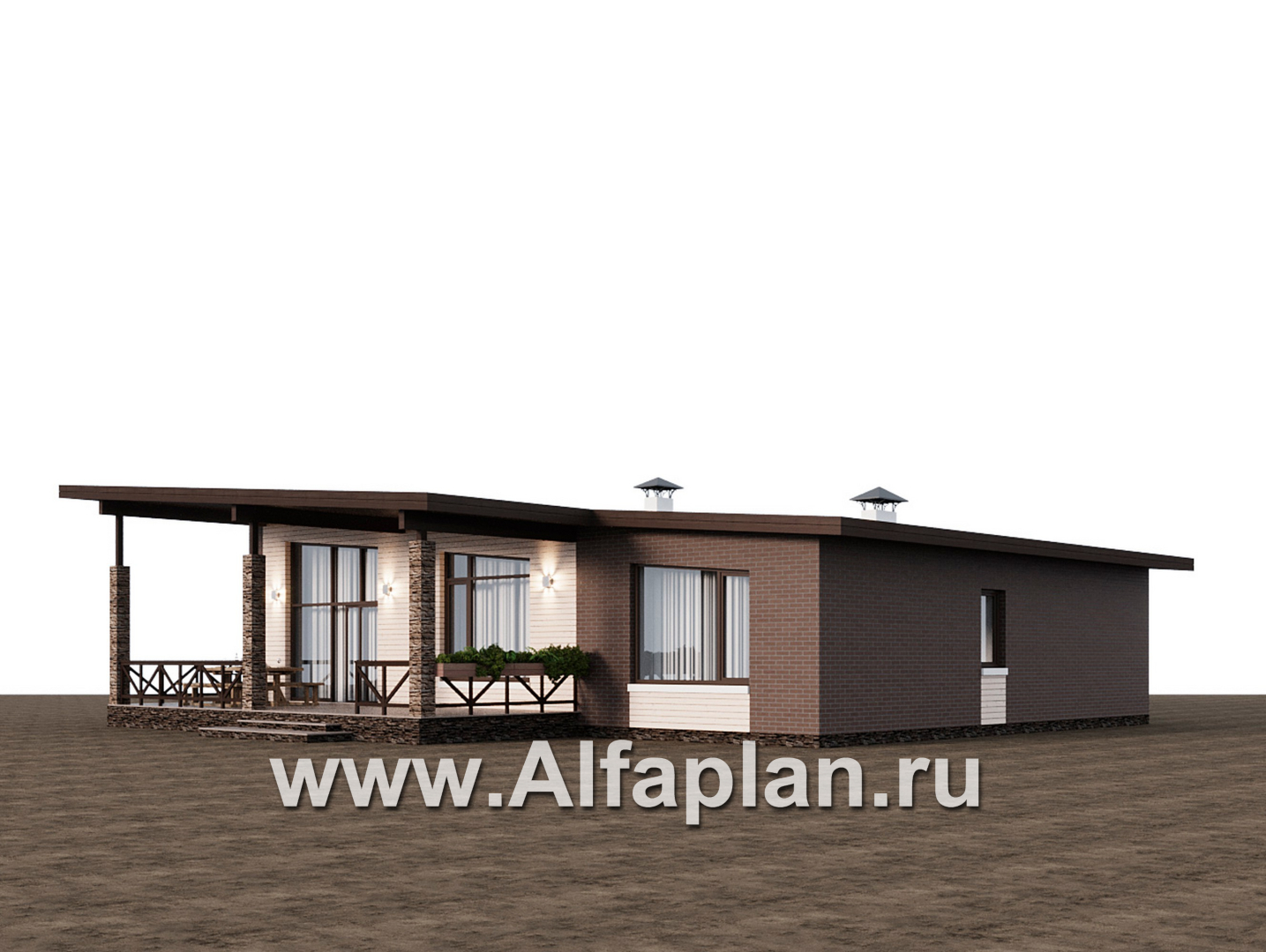 Проекты домов Альфаплан - "Стрелец" -проект газобетонного одноэтажного дома с односкатной крышей - дополнительное изображение №3