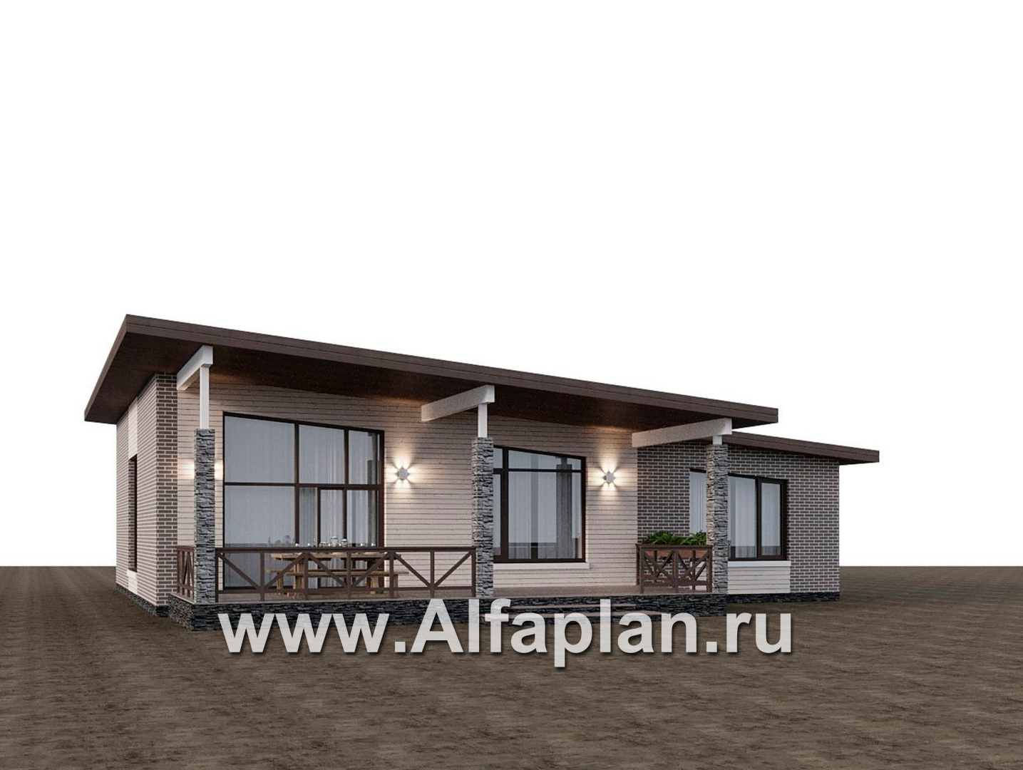 Проекты домов Альфаплан - "Стрелец" -проект газобетонного одноэтажного дома с односкатной крышей - дополнительное изображение №6