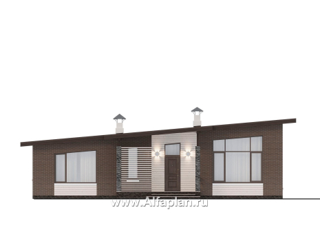 Проекты домов Альфаплан - "Стрелец" -проект газобетонного одноэтажного дома с односкатной крышей - превью фасада №1