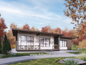 Проекты домов Альфаплан - "Стрелец" -проект газобетонного одноэтажного дома с односкатной крышей - превью основного изображения