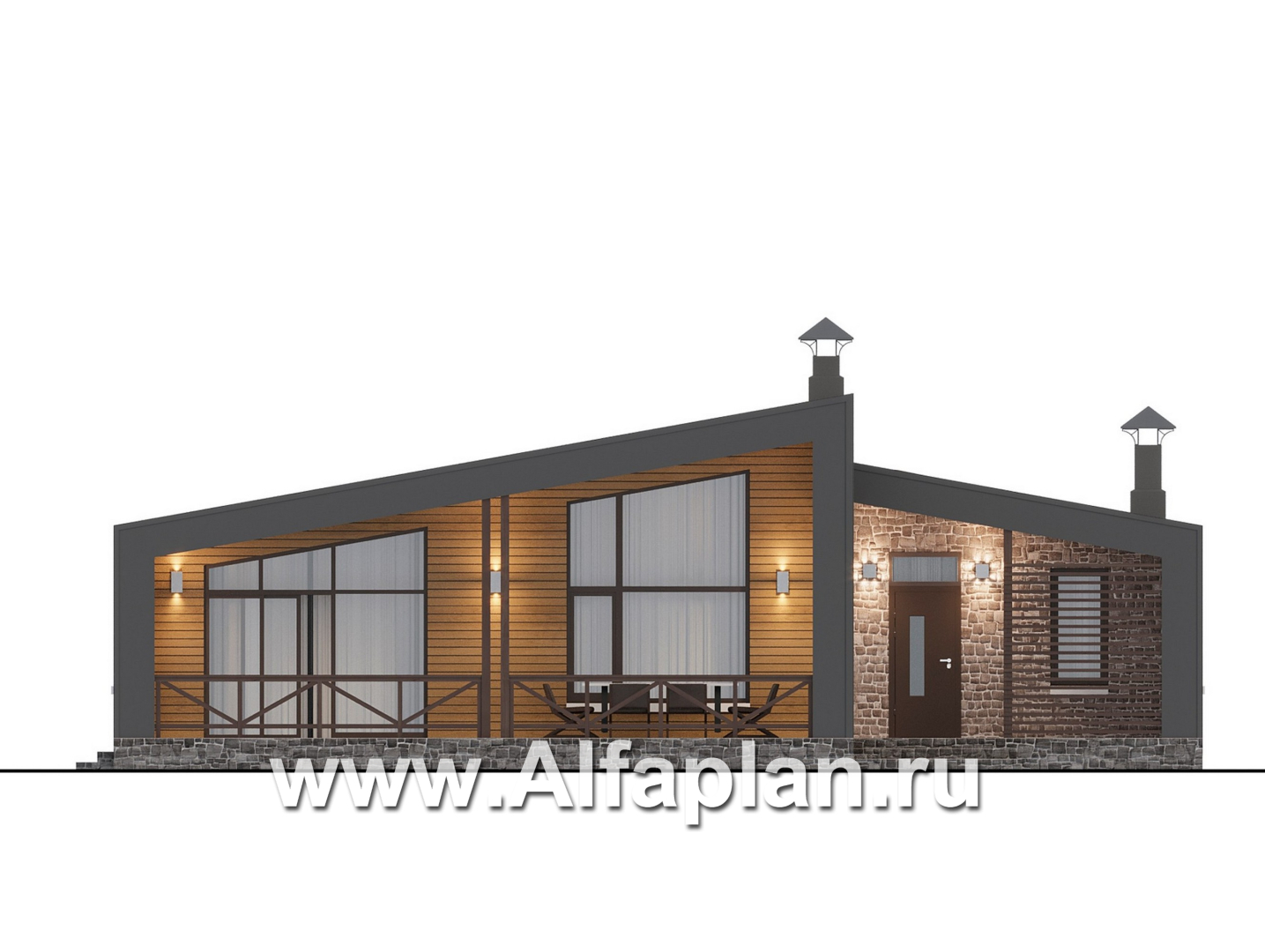 Проекты домов Альфаплан - "Аметист" - экономичный одноэтажный дом в стиле барнхаус - изображение фасада №1
