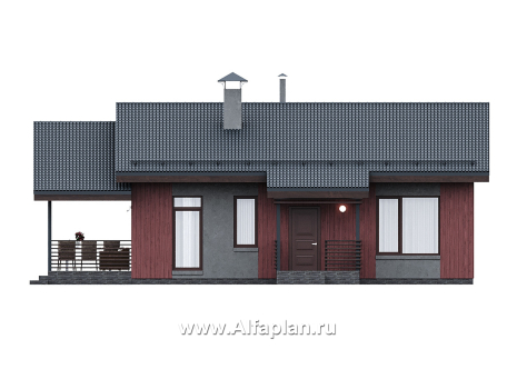 Проекты домов Альфаплан - "Литен" - проект маленького одноэтажного дома с комфортной планировкой, с террасой - превью фасада №1