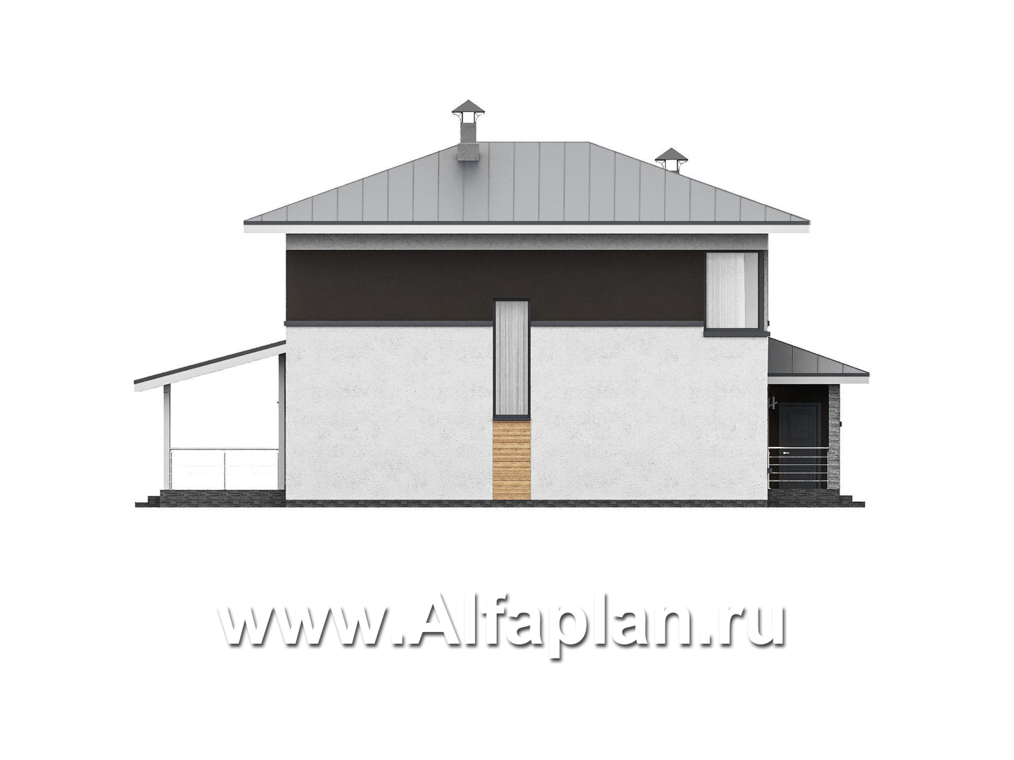 Проекты домов Альфаплан - "Генезис" - проект дома, 2 этажа, с террасой в стиле Райта - изображение фасада №3