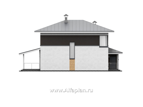 Проекты домов Альфаплан - "Генезис" - проект дома, 2 этажа, с террасой в стиле Райта - превью фасада №3