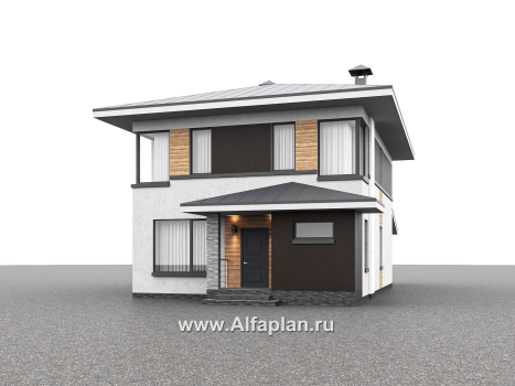 Проекты домов Альфаплан - "Генезис" - проект дома, 2 этажа, с террасой в стиле Райта - превью дополнительного изображения №1