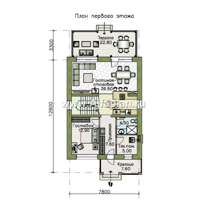 Проекты домов Альфаплан - "Генезис" - проект дома, с мансардой, с террасой в современном стиле - превью плана проекта №1