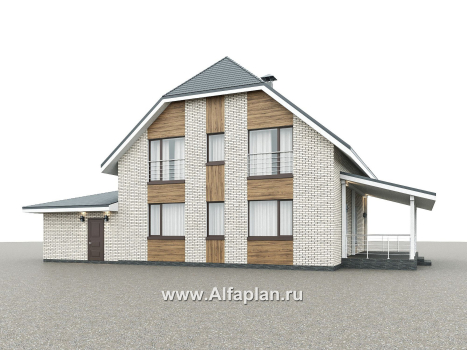 Проекты домов Альфаплан - "Династия" - проект дома с мансардой, мастер спальня, с террасой сбоку и гаражом с мастерской - превью дополнительного изображения №2