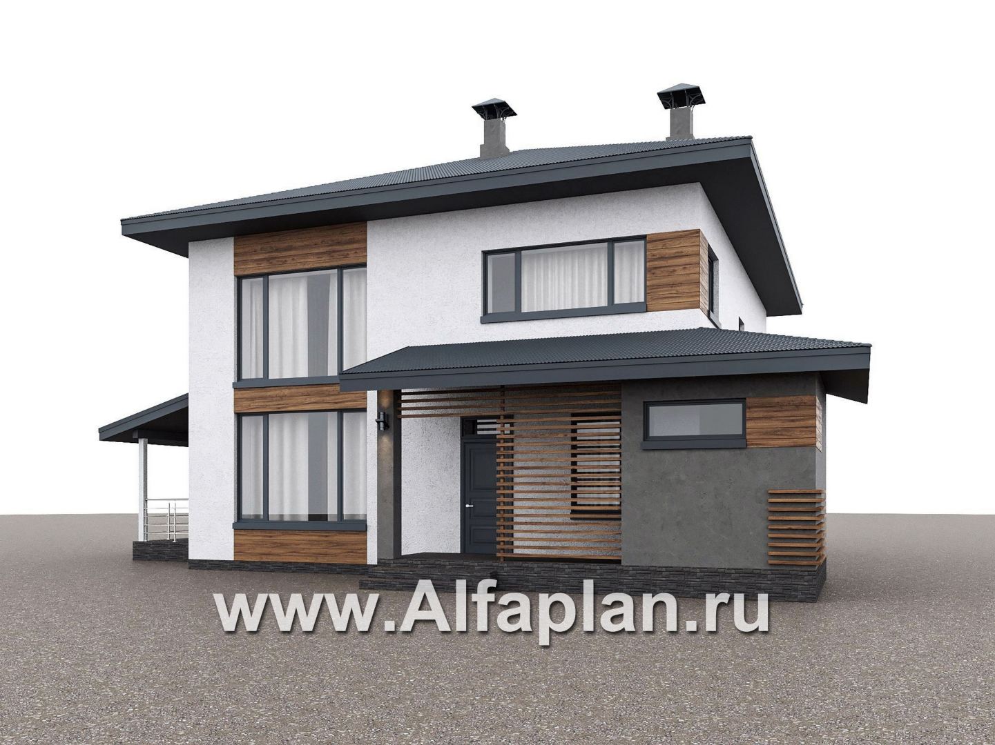 Проекты домов Альфаплан - "Чистая линия"  - проект дома, 2 этажа, мастер спальня, с террасой, в современном стиле - дополнительное изображение №2