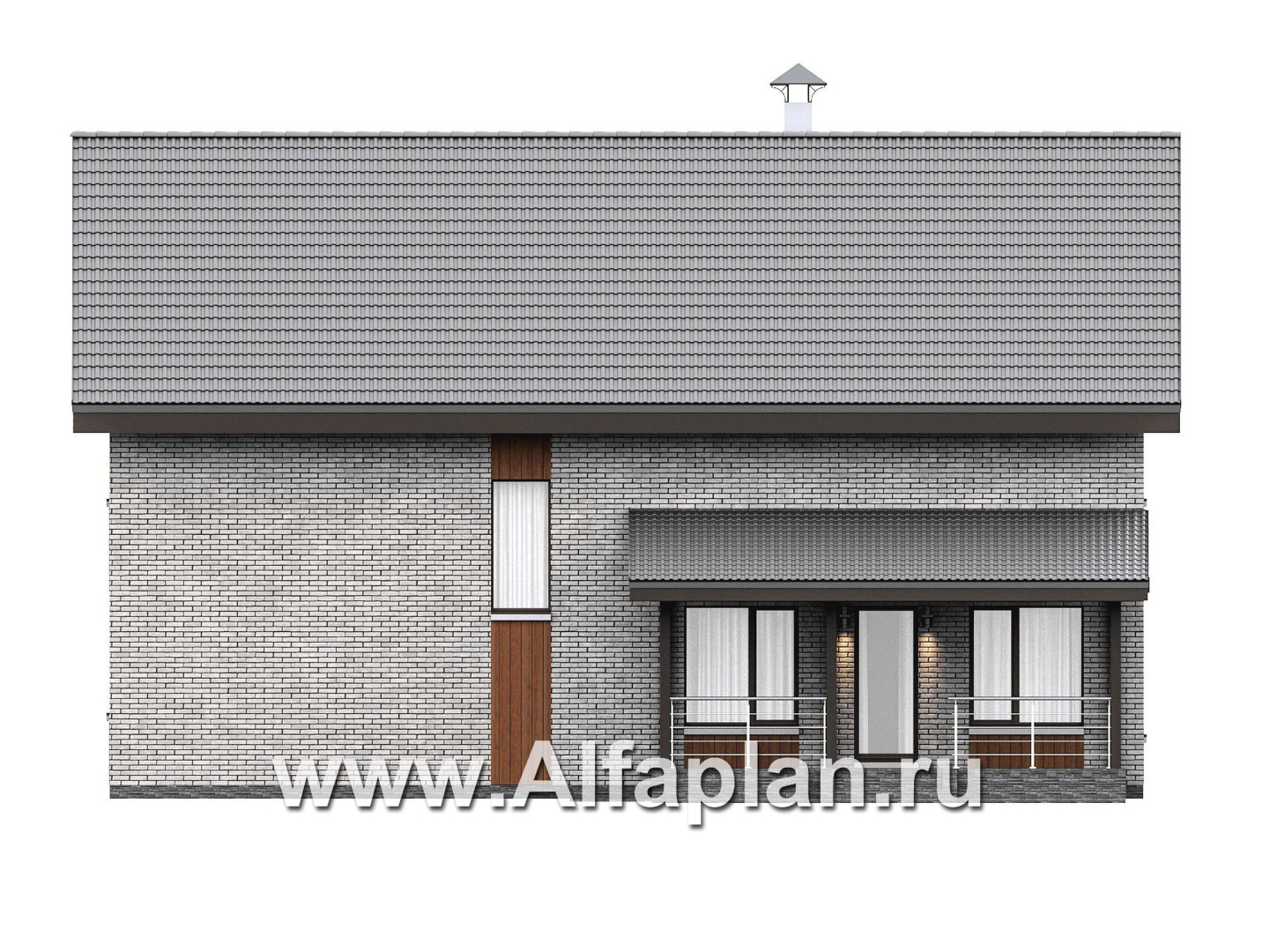 Проекты домов Альфаплан - "Мой путь" - проект дома из газобетона, 2 этажа, с террасой и с 5-ю спальнями - изображение фасада №3