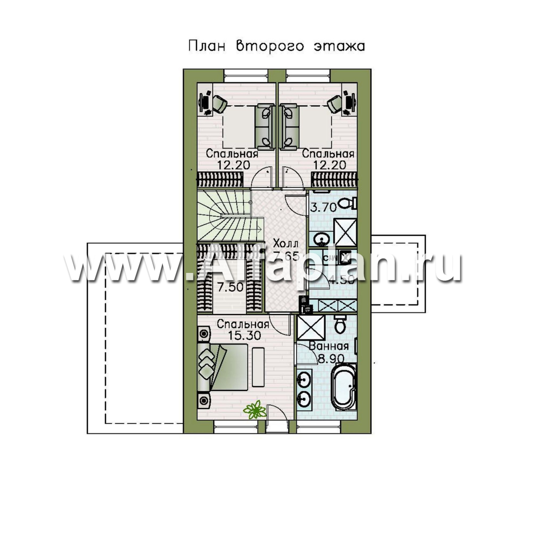 Проекты домов Альфаплан - "Мой путь" - проект дома из газобетона, 2 этажа, с террасой и с 5-ю спальнями - план проекта №3