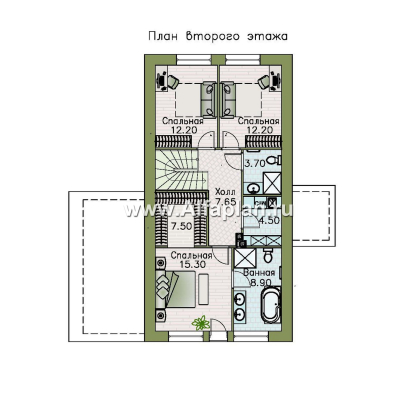 Проекты домов Альфаплан - "Мой путь" - проект дома из газобетона, 2 этажа, с террасой и с 5-ю спальнями - превью плана проекта №3