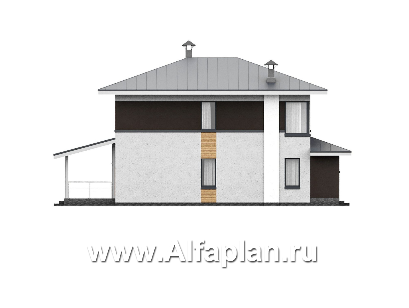Проекты домов Альфаплан - "Генезис" - проект дома, 2 этажа, с террасой в стиле Райта - изображение фасада №3