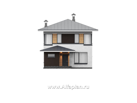 Проекты домов Альфаплан - "Генезис" - проект дома, 2 этажа, с террасой в стиле Райта - превью фасада №1