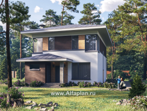 Проекты домов Альфаплан - "Генезис" - проект дома, 2 этажа, с террасой в стиле Райта - превью основного изображения